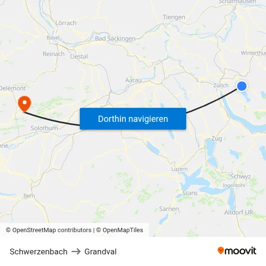 Schwerzenbach to Grandval map