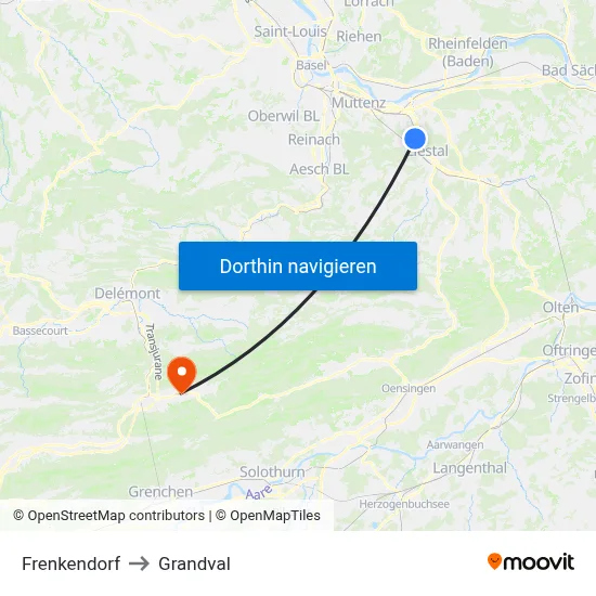 Frenkendorf to Grandval map