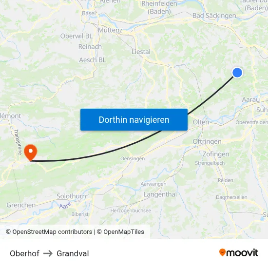 Oberhof to Grandval map