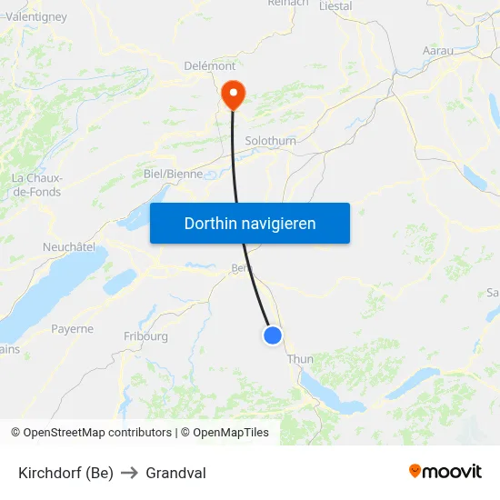 Kirchdorf (Be) to Grandval map