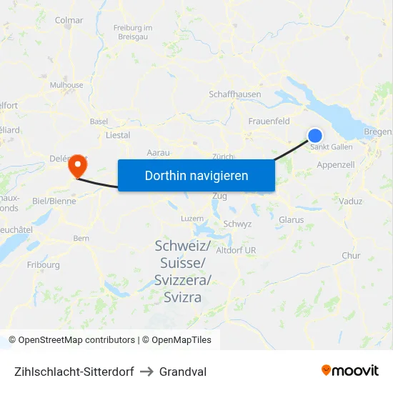 Zihlschlacht-Sitterdorf to Grandval map