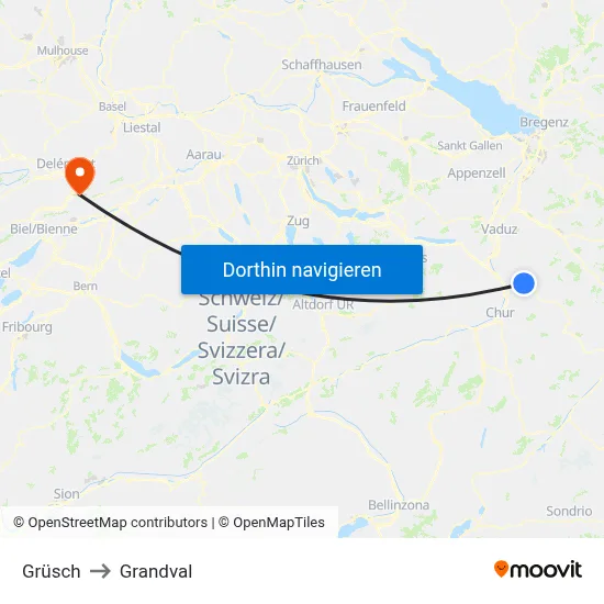 Grüsch to Grandval map