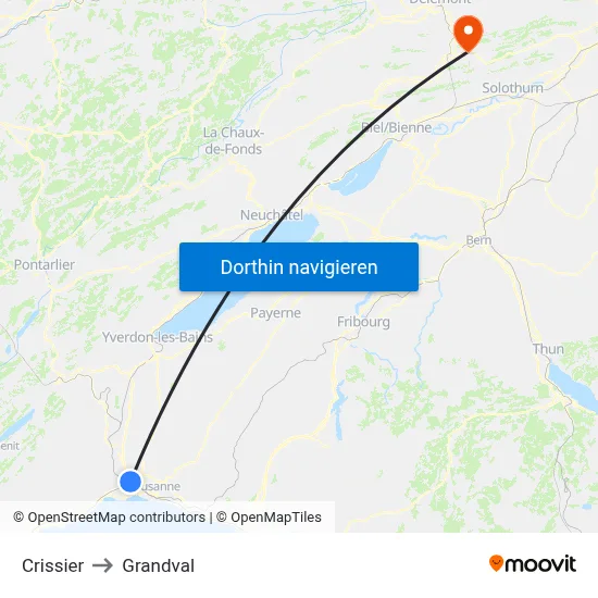 Crissier to Grandval map