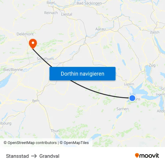 Stansstad to Grandval map