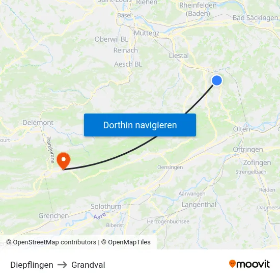 Diepflingen to Grandval map
