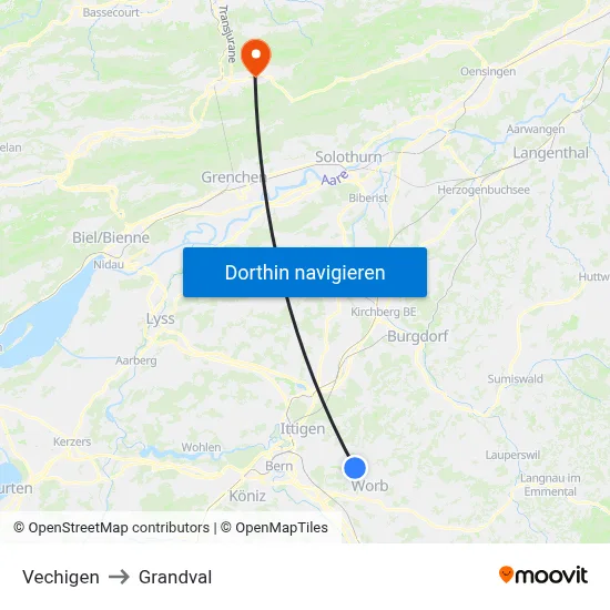 Vechigen to Grandval map