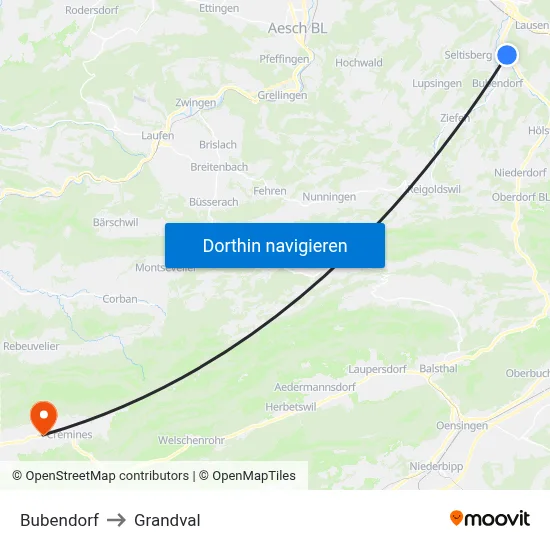 Bubendorf to Grandval map