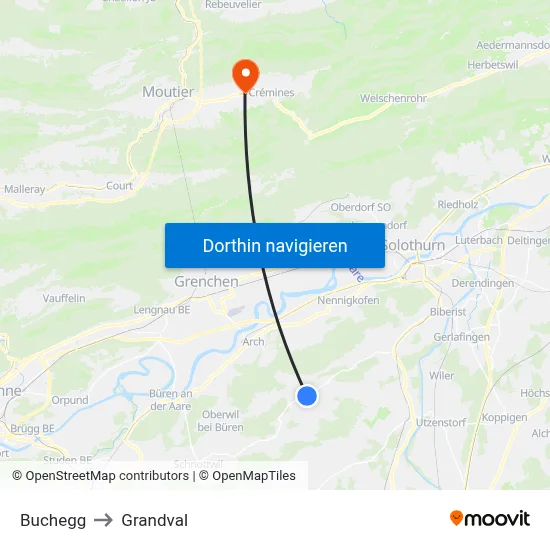 Buchegg to Grandval map