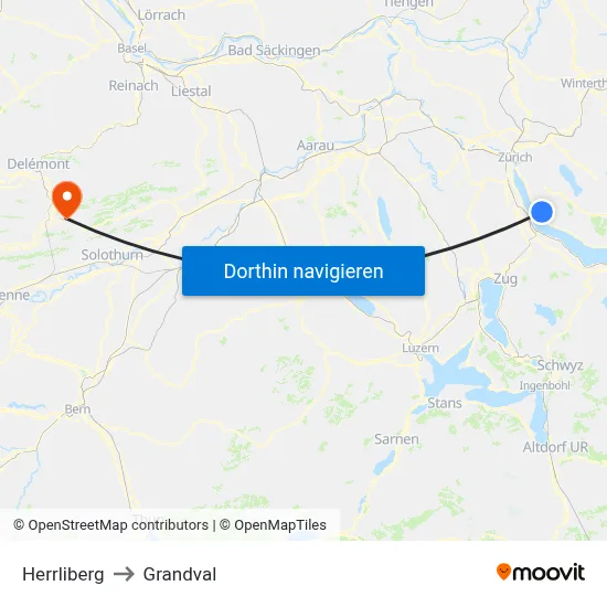 Herrliberg to Grandval map
