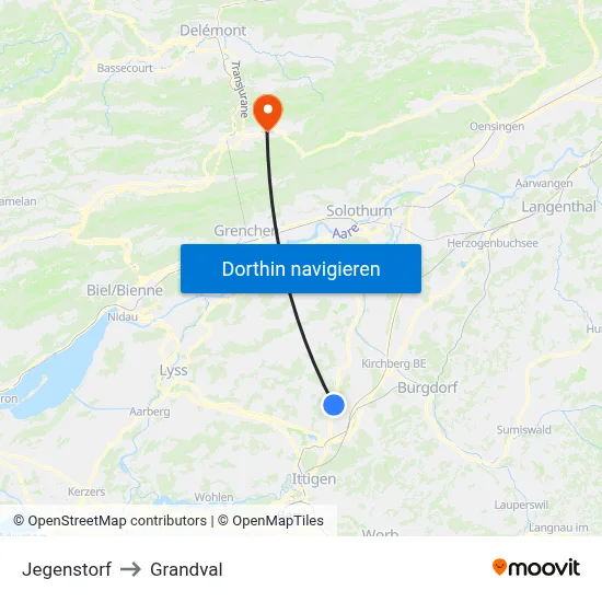 Jegenstorf to Grandval map