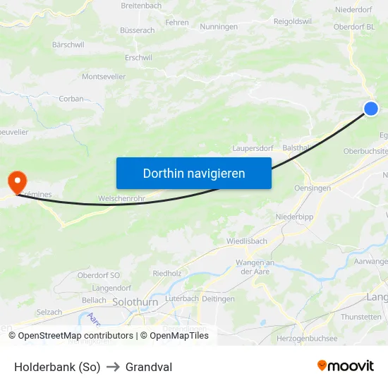 Holderbank (So) to Grandval map