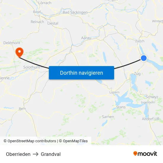 Oberrieden to Grandval map