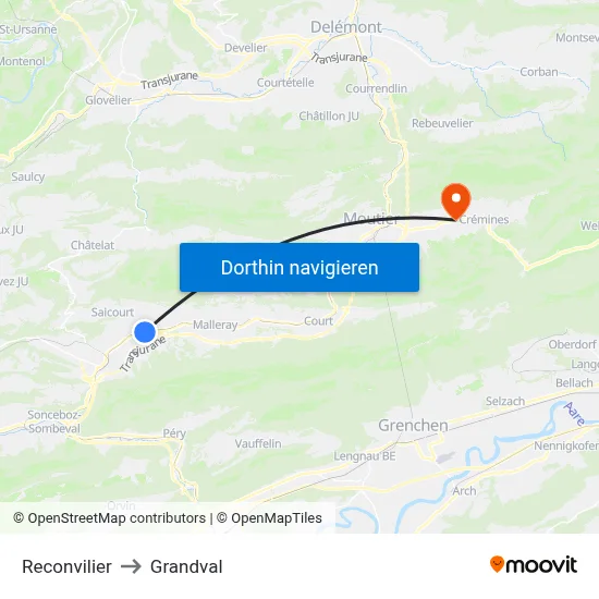Reconvilier to Grandval map