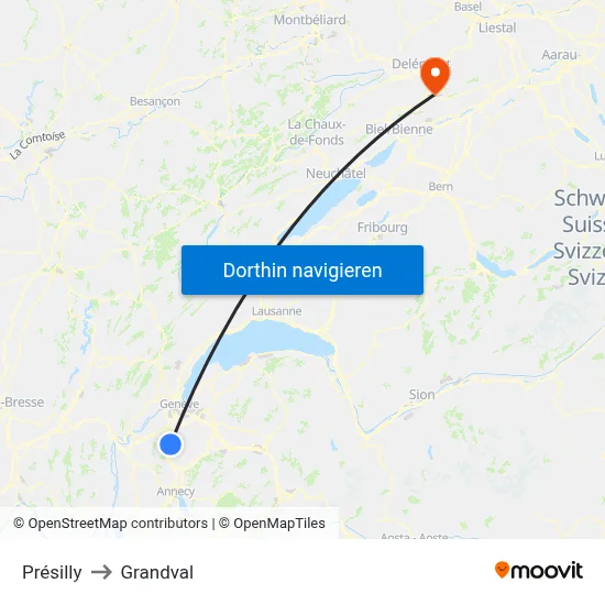 Présilly to Grandval map