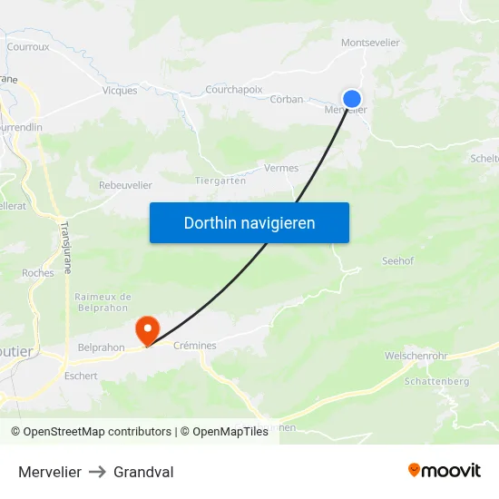 Mervelier to Grandval map