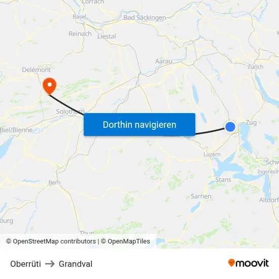 Oberrüti to Grandval map