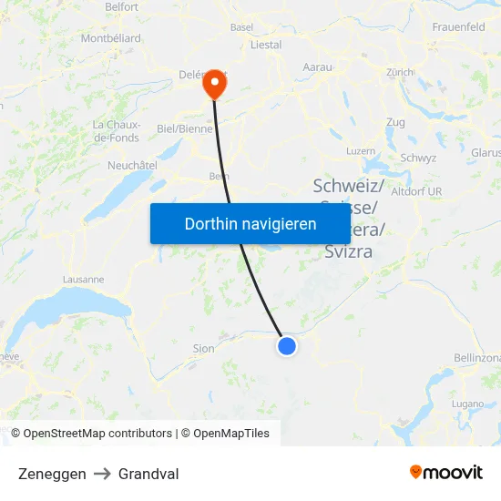 Zeneggen to Grandval map