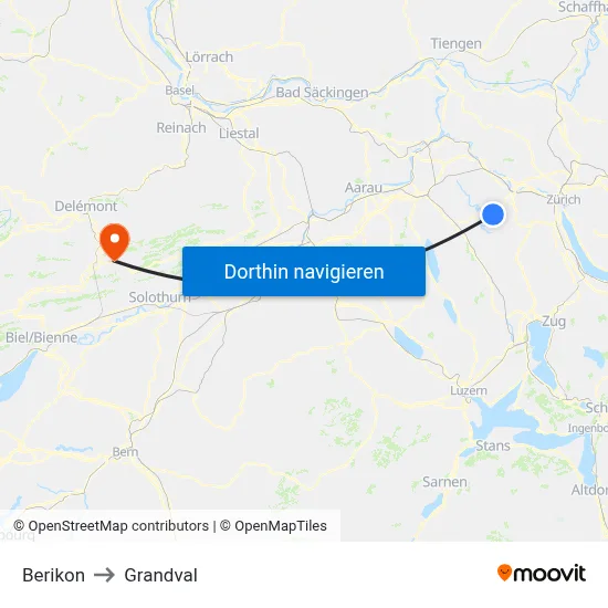 Berikon to Grandval map