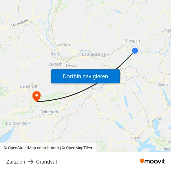 Zurzach to Grandval map