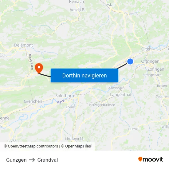 Gunzgen to Grandval map
