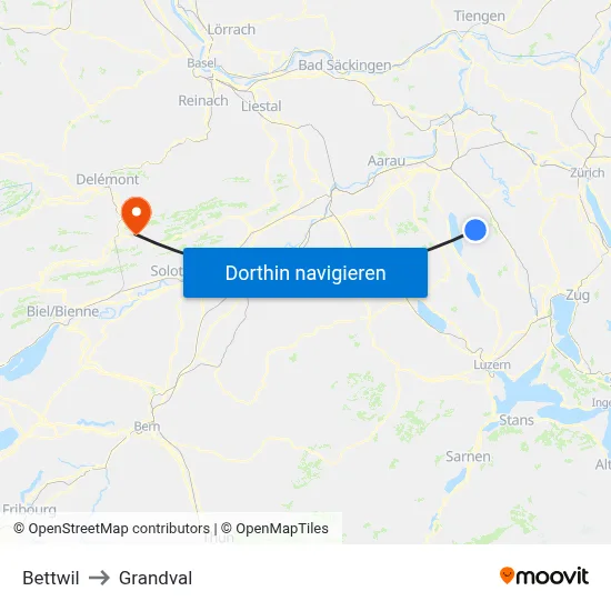 Bettwil to Grandval map