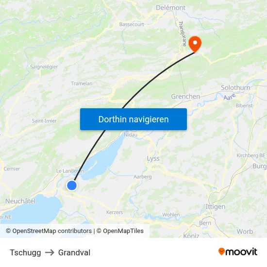Tschugg to Grandval map