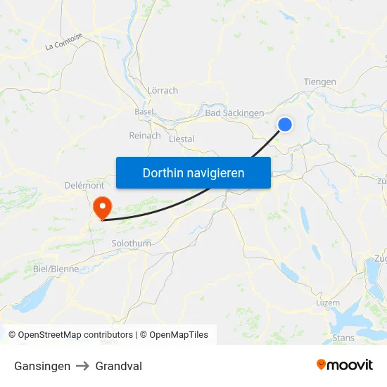 Gansingen to Grandval map