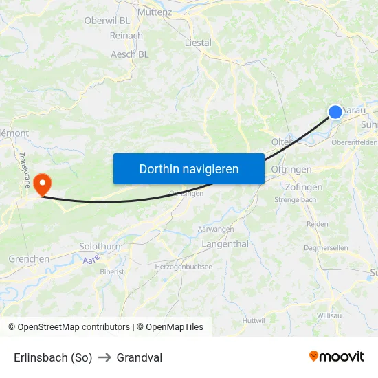 Erlinsbach (So) to Grandval map