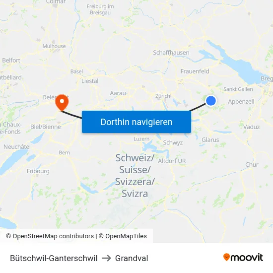 Bütschwil-Ganterschwil to Grandval map