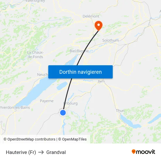 Hauterive (Fr) to Grandval map