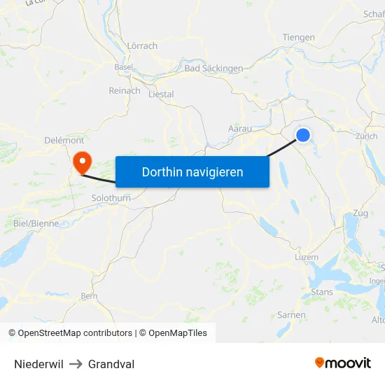 Niederwil to Grandval map
