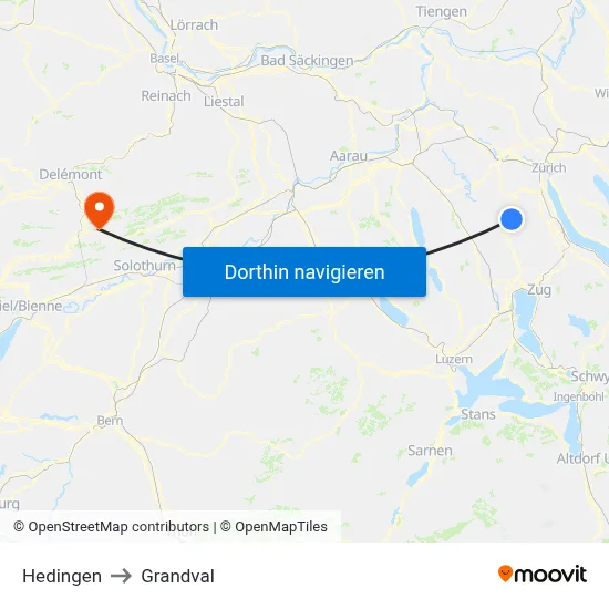 Hedingen to Grandval map