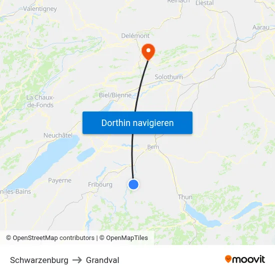 Schwarzenburg to Grandval map