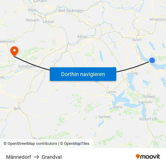 Männedorf to Grandval map