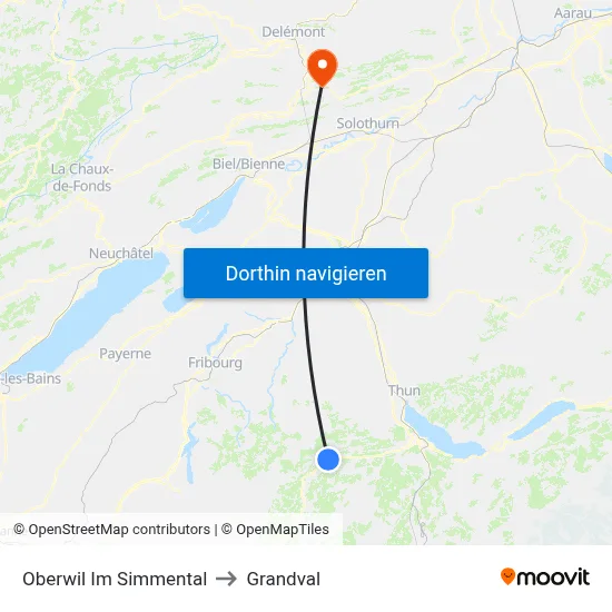 Oberwil Im Simmental to Grandval map