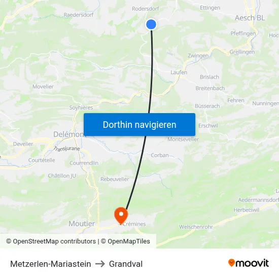 Metzerlen-Mariastein to Grandval map