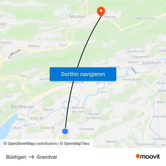 Büetigen to Grandval map