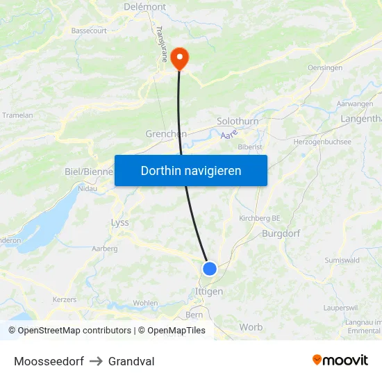 Moosseedorf to Grandval map