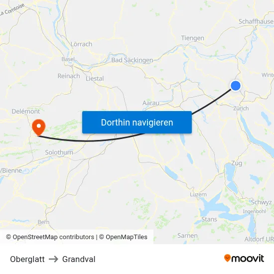 Oberglatt to Grandval map