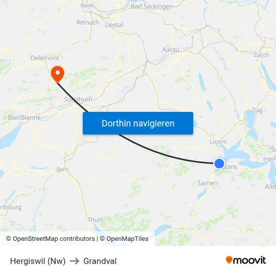 Hergiswil (Nw) to Grandval map