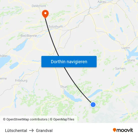 Lütschental to Grandval map