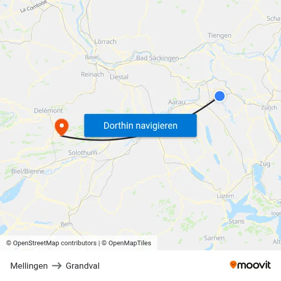 Mellingen to Grandval map