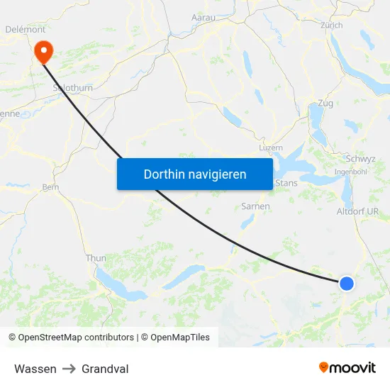Wassen to Grandval map