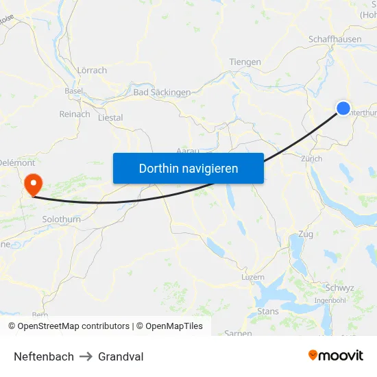 Neftenbach to Grandval map