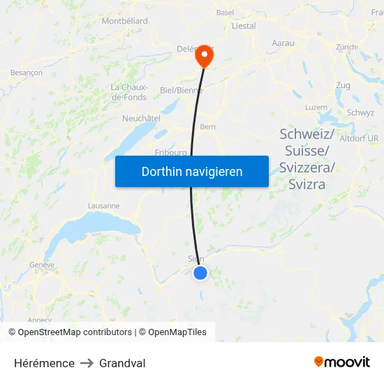 Hérémence to Grandval map