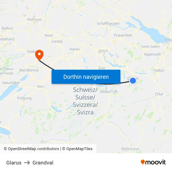 Glarus to Grandval map
