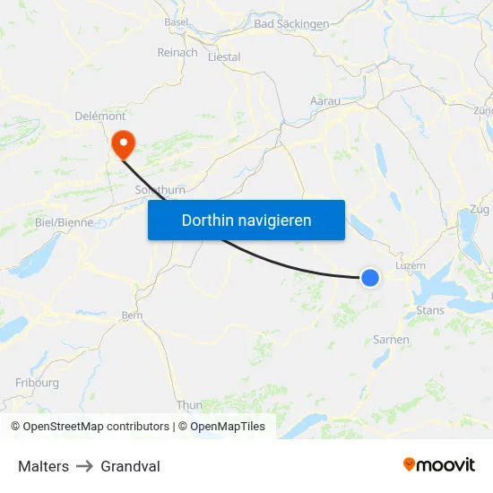 Malters to Grandval map