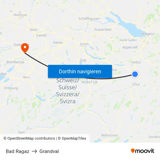 Bad Ragaz to Grandval map