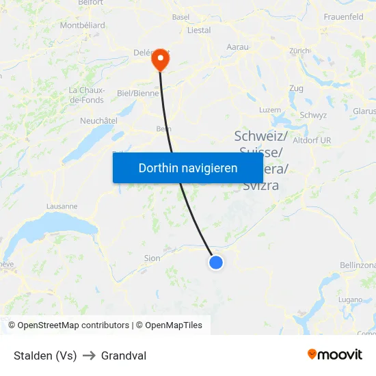 Stalden (Vs) to Grandval map