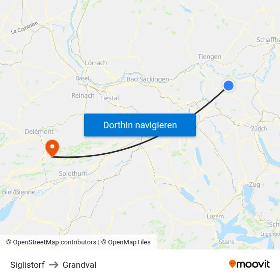 Siglistorf to Grandval map